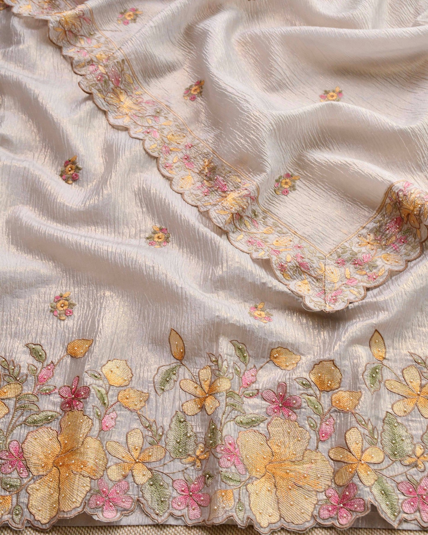 Pure Crushed Tissue Silk Unstitched Suit