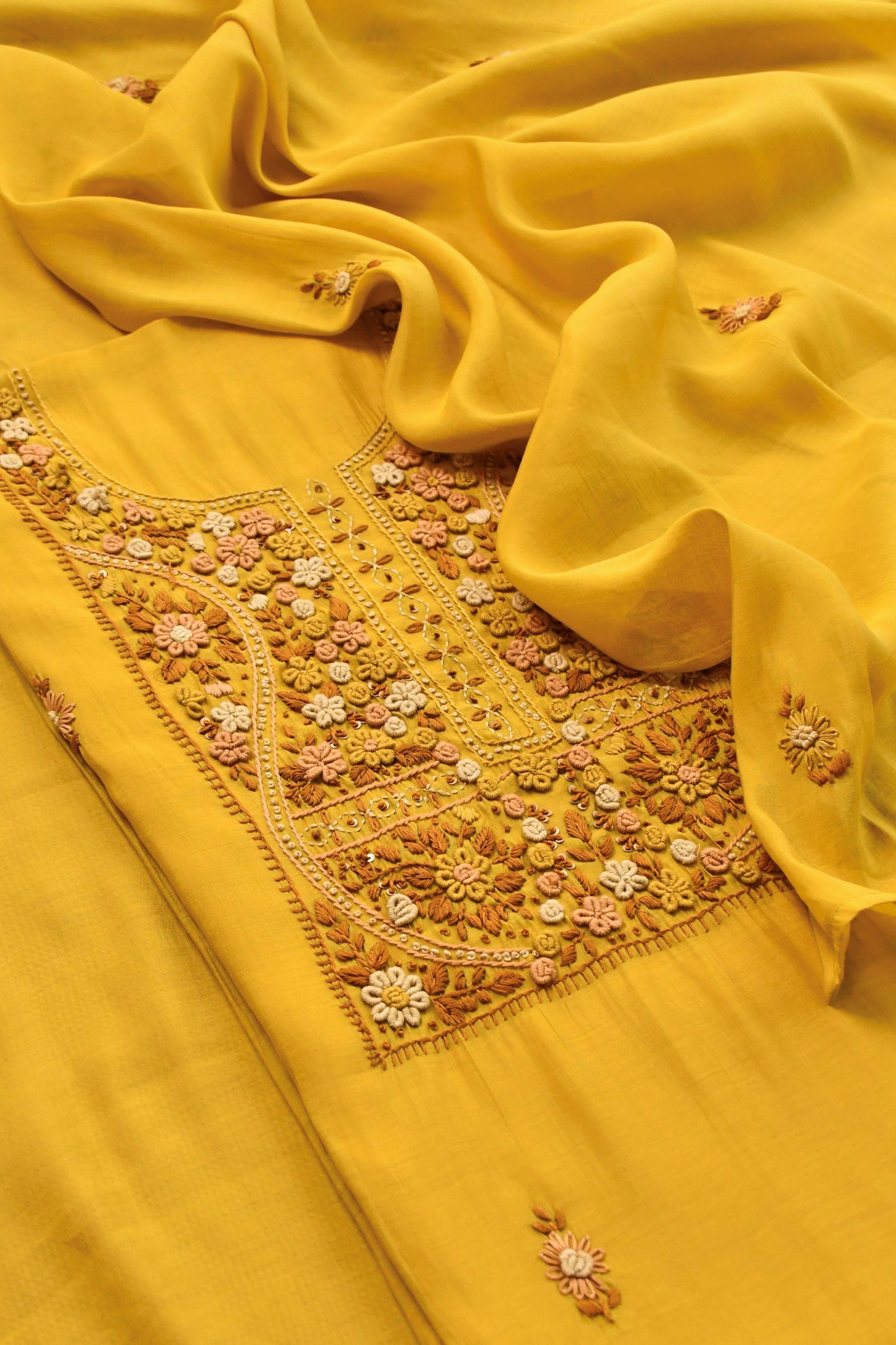 Pure Mul Chanderi Hand Embroidered unstitched Suit