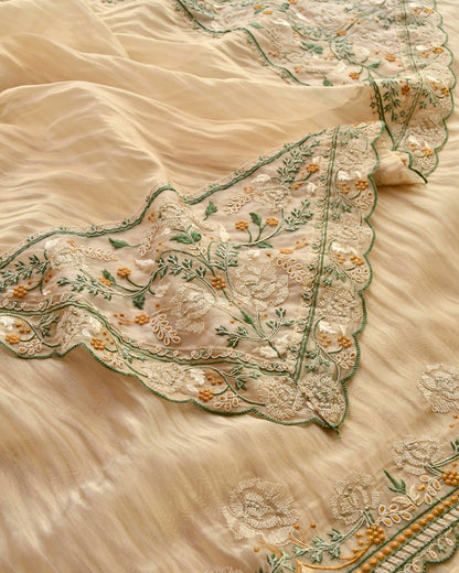 Embroidered Crushed Tissue Silk Unstitched Suit Set with Scalloped Dupatta