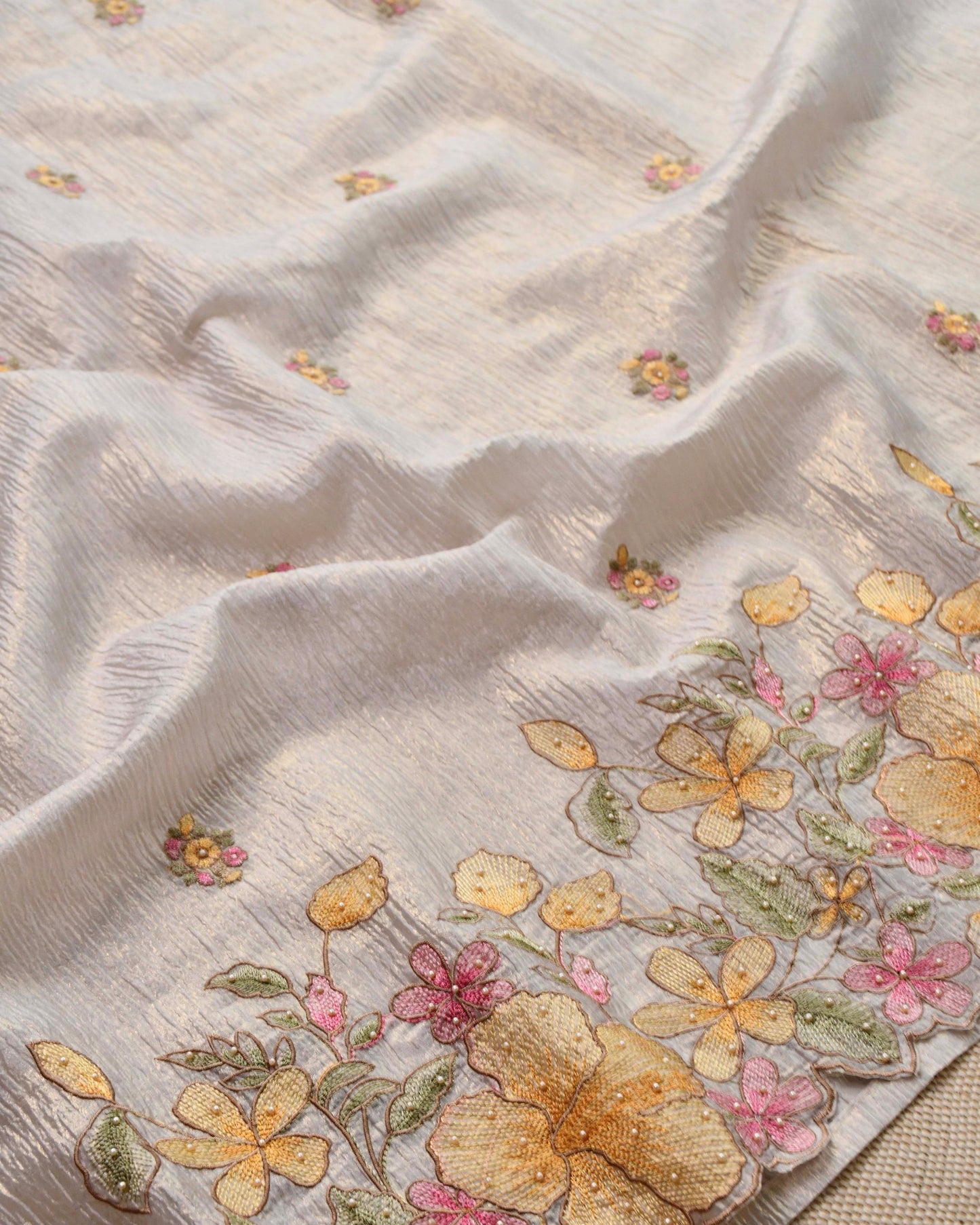 Pure Crushed Tissue Silk Unstitched Suit