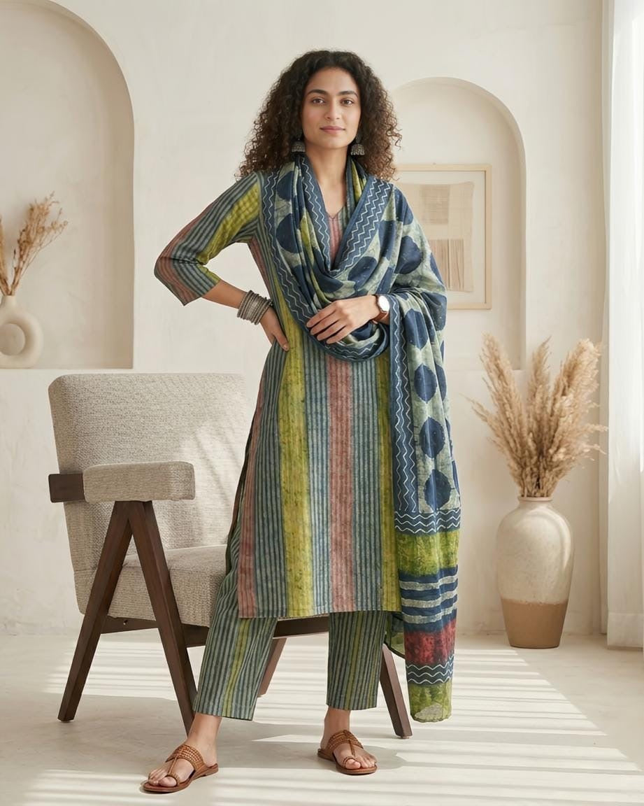 Natural Pomegranate Dye Premium Cotton Unstitched Suit Set