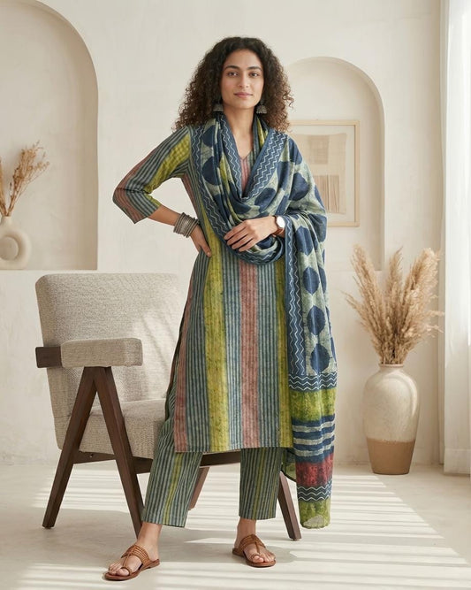 Natural Pomegranate Dye Premium Cotton Unstitched Suit Set