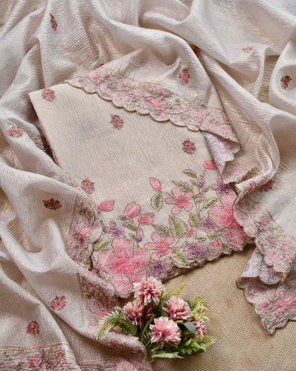 Pure Crushed Tissue Silk Unstitched Suit