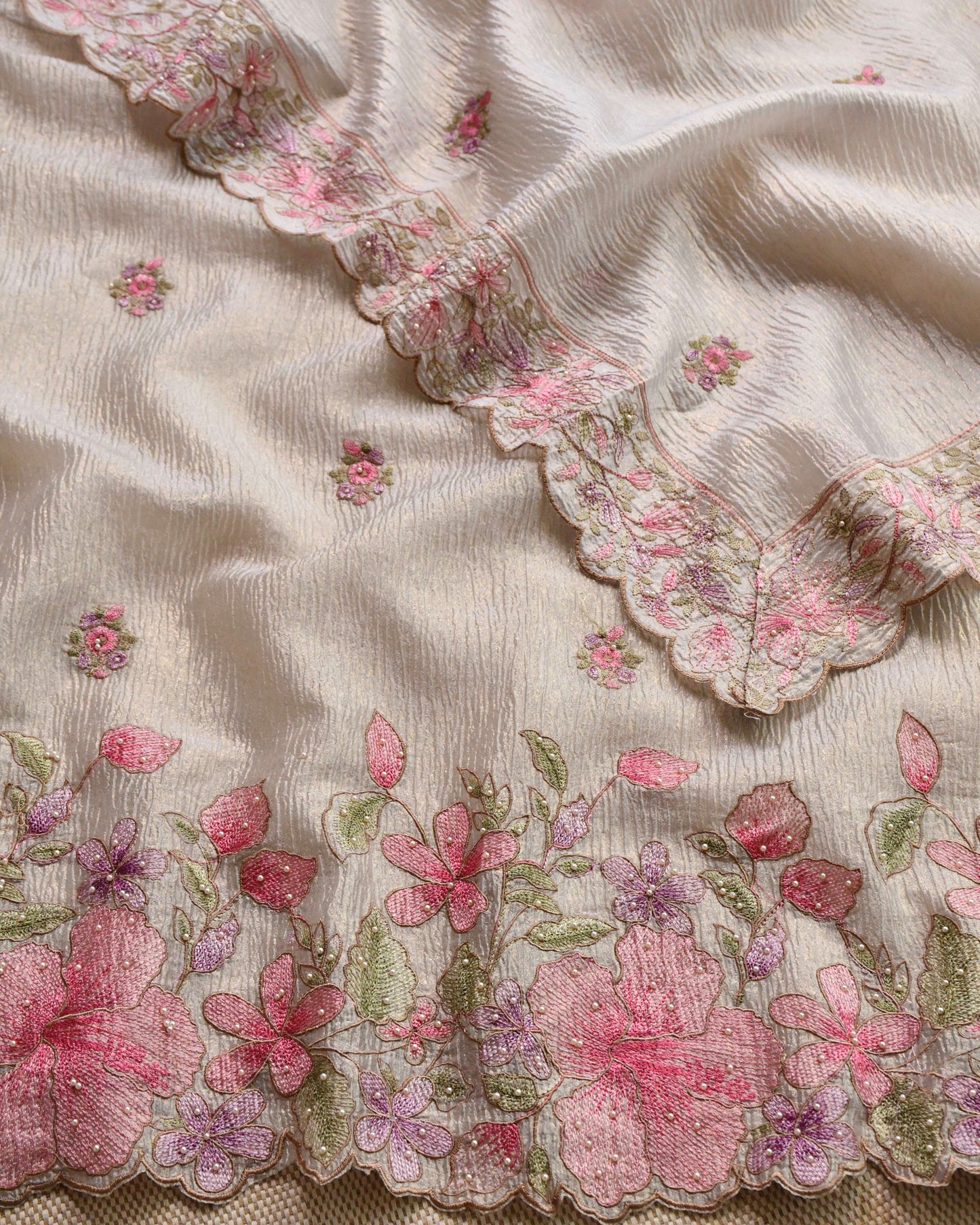 Pure Crushed Tissue Silk Unstitched Suit