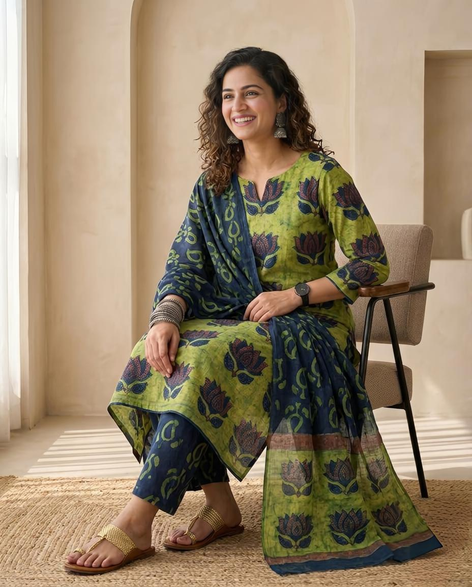 Natural Pomegranate Dye Premium Cotton Unstitched Suit Set