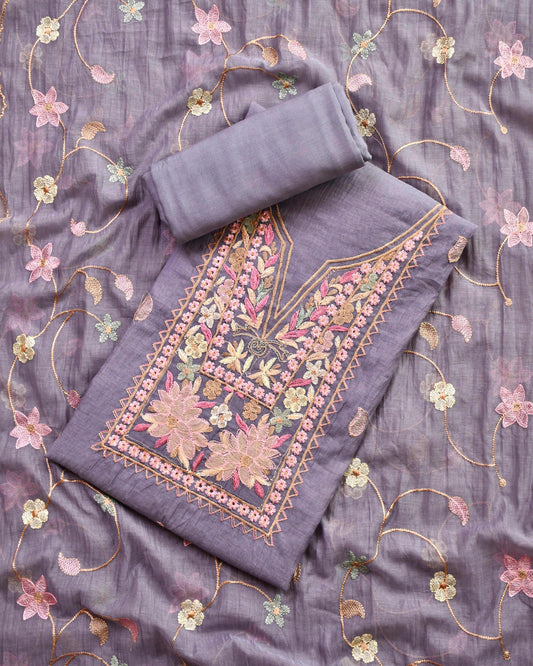 Pure Mul Chanderi Embroidered Unstitched Suit