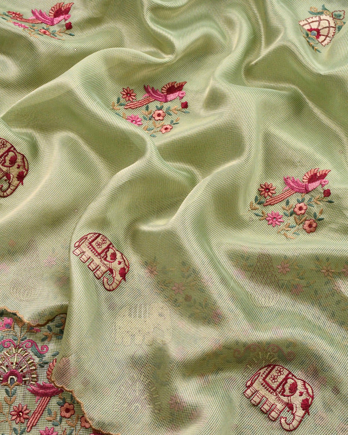 Doria Silk Pearl Work Unstitched Suit Set