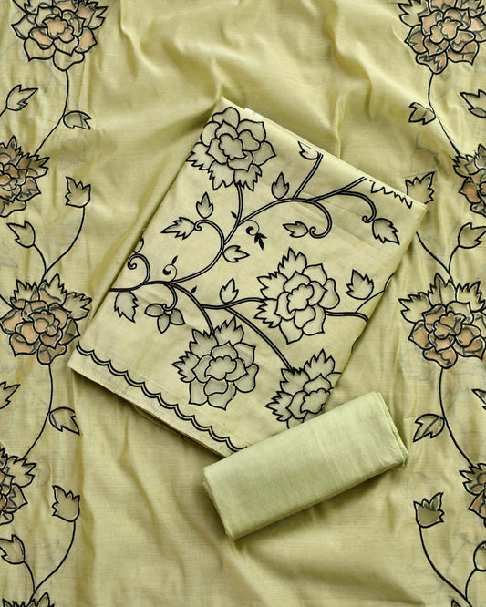 Pure Mul Chanderi Cut Work Embroidered Unstitched Suit