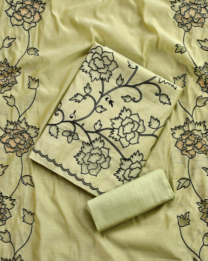 Pure Mul Chanderi Cut Work Embroidered Unstitched Suit