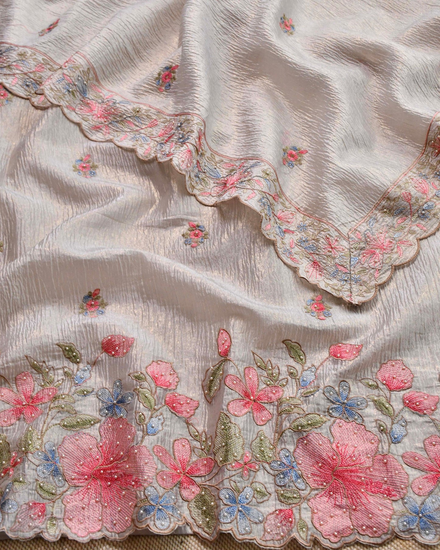 Pure Crushed Tissue Silk Unstitched Suit