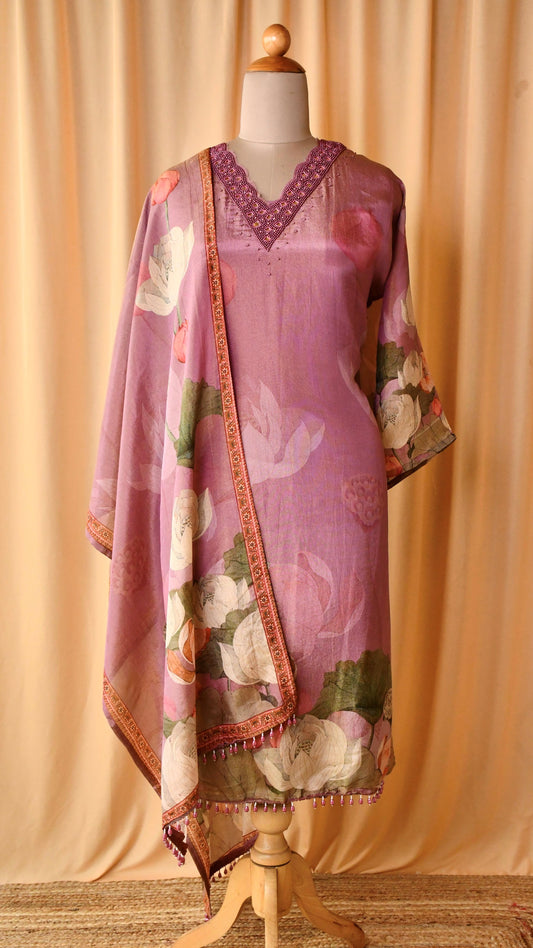 Hand Crafted Pearl Work Banarasi Tar Banas Suit Set