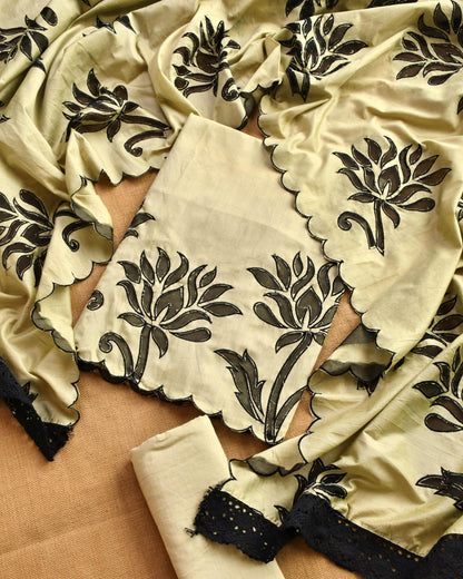 Pure Mul Chanderi Cut Work Embroidered Unstitched Suit