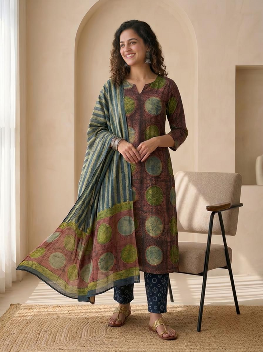 Natural Pomegranate Dye Premium Cotton Unstitched Suit Set