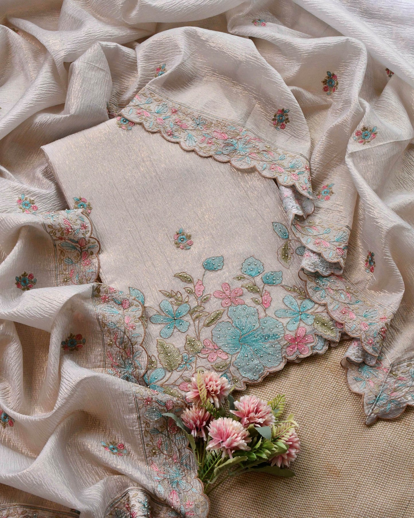 Pure Crushed Tissue Silk Unstitched Suit