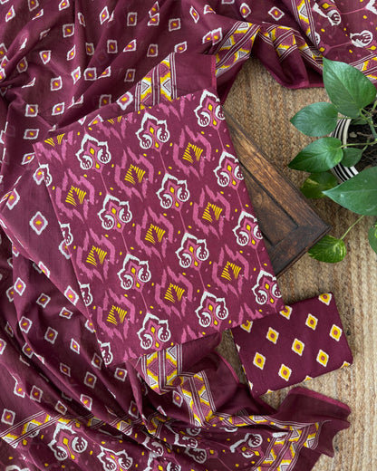 Wine Purple Premium Cotton Unstitched Suit Set