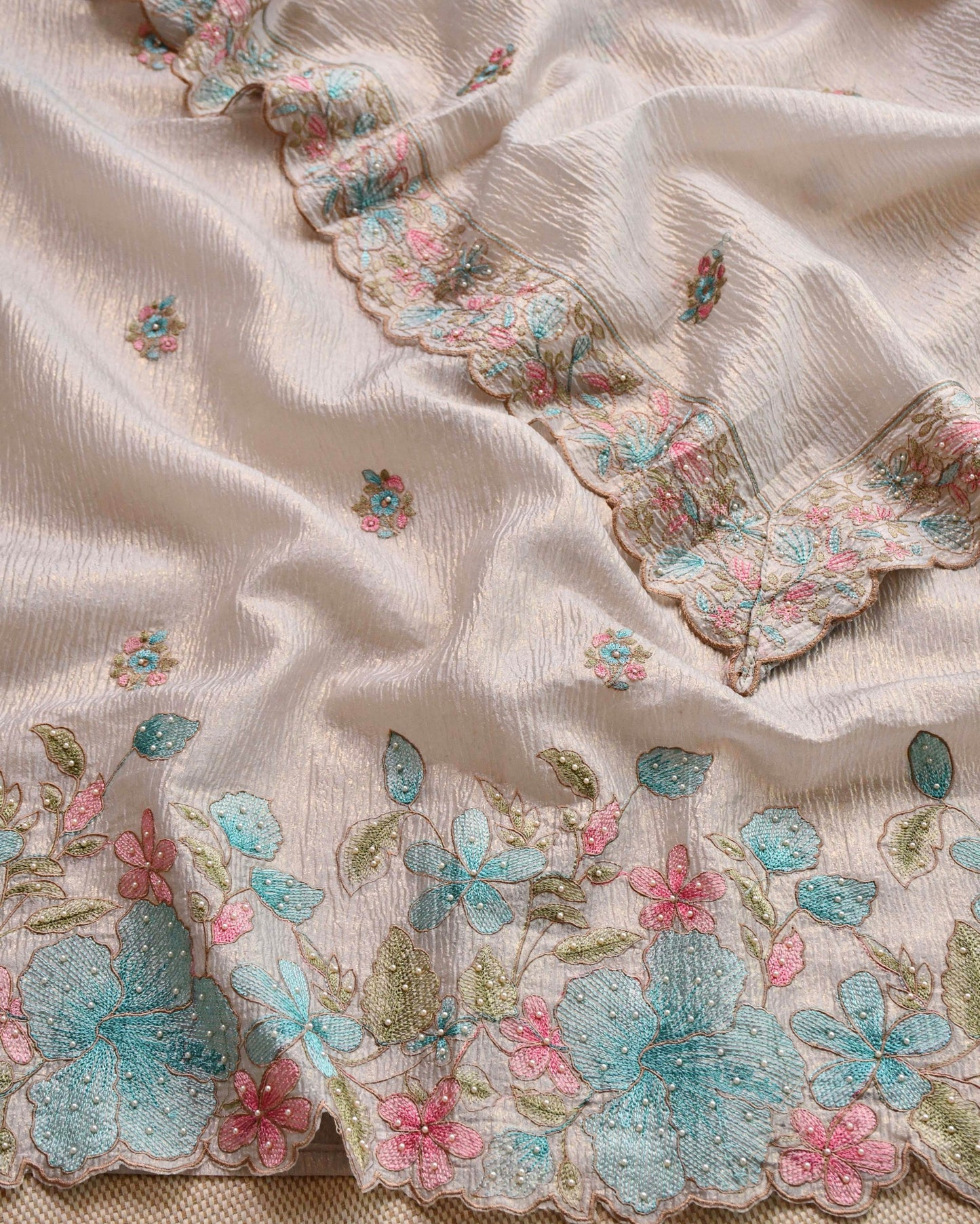 Pure Crushed Tissue Silk Unstitched Suit