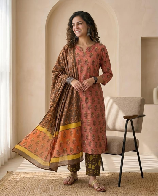 Natural Pomegranate Dye Premium Cotton Unstitched Suit Set