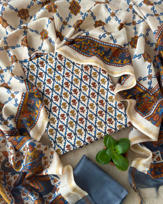 Premium Cotton Chanderi  Unstitched Suit Set