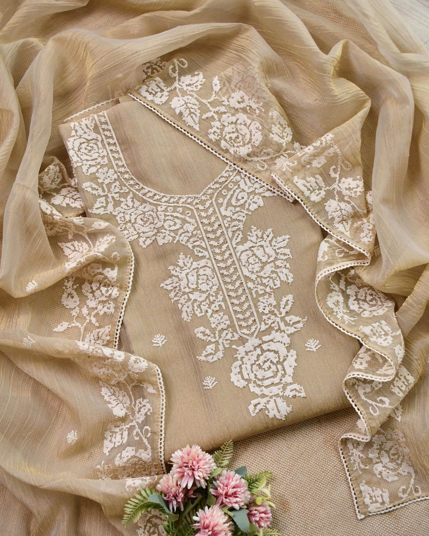 Pure Crushed Tissue Silk Unstitched Suit