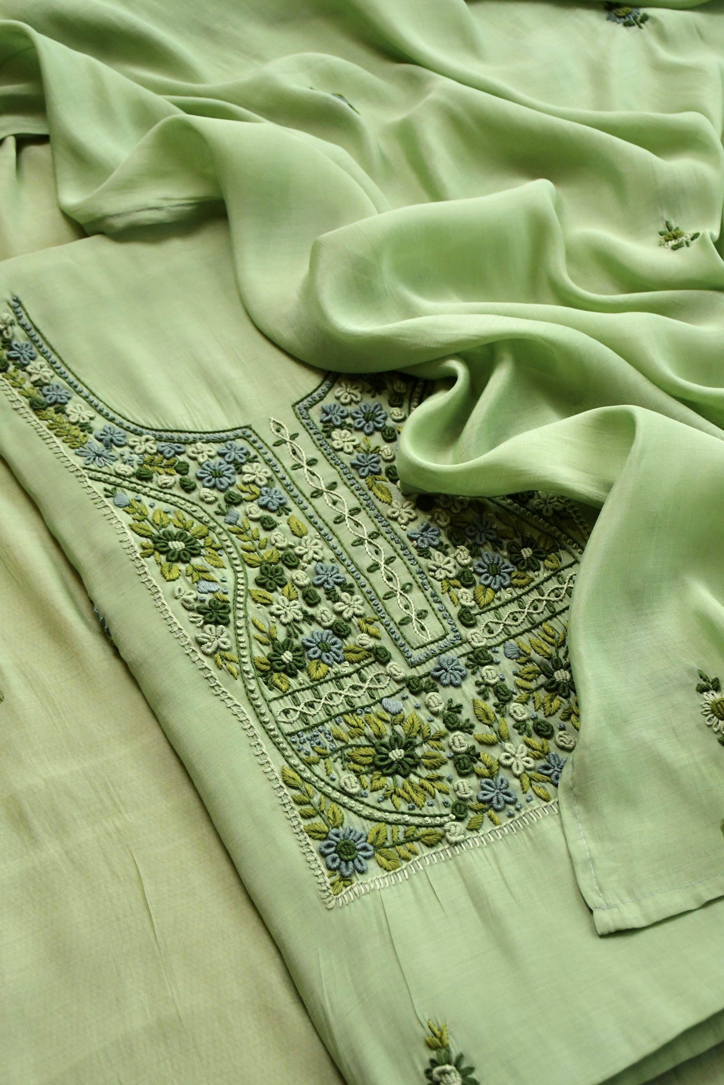 Pure Mul Chanderi Hand Embroidered unstitched Suit