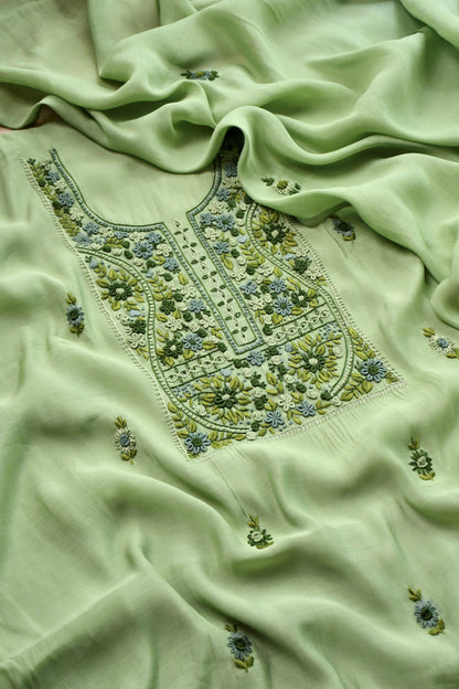 Pure Mul Chanderi Hand Embroidered unstitched Suit