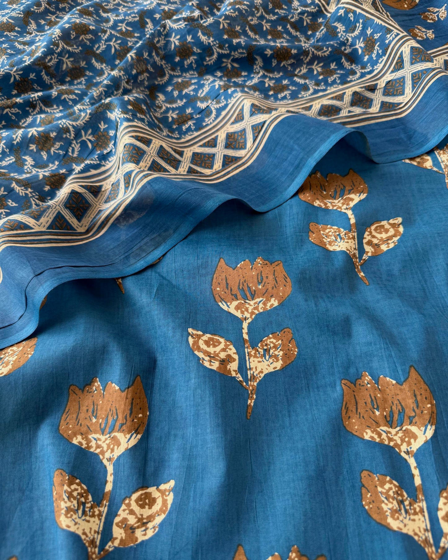 Indigo Blue Floral Print Premium Cotton Unstitched Suit Set