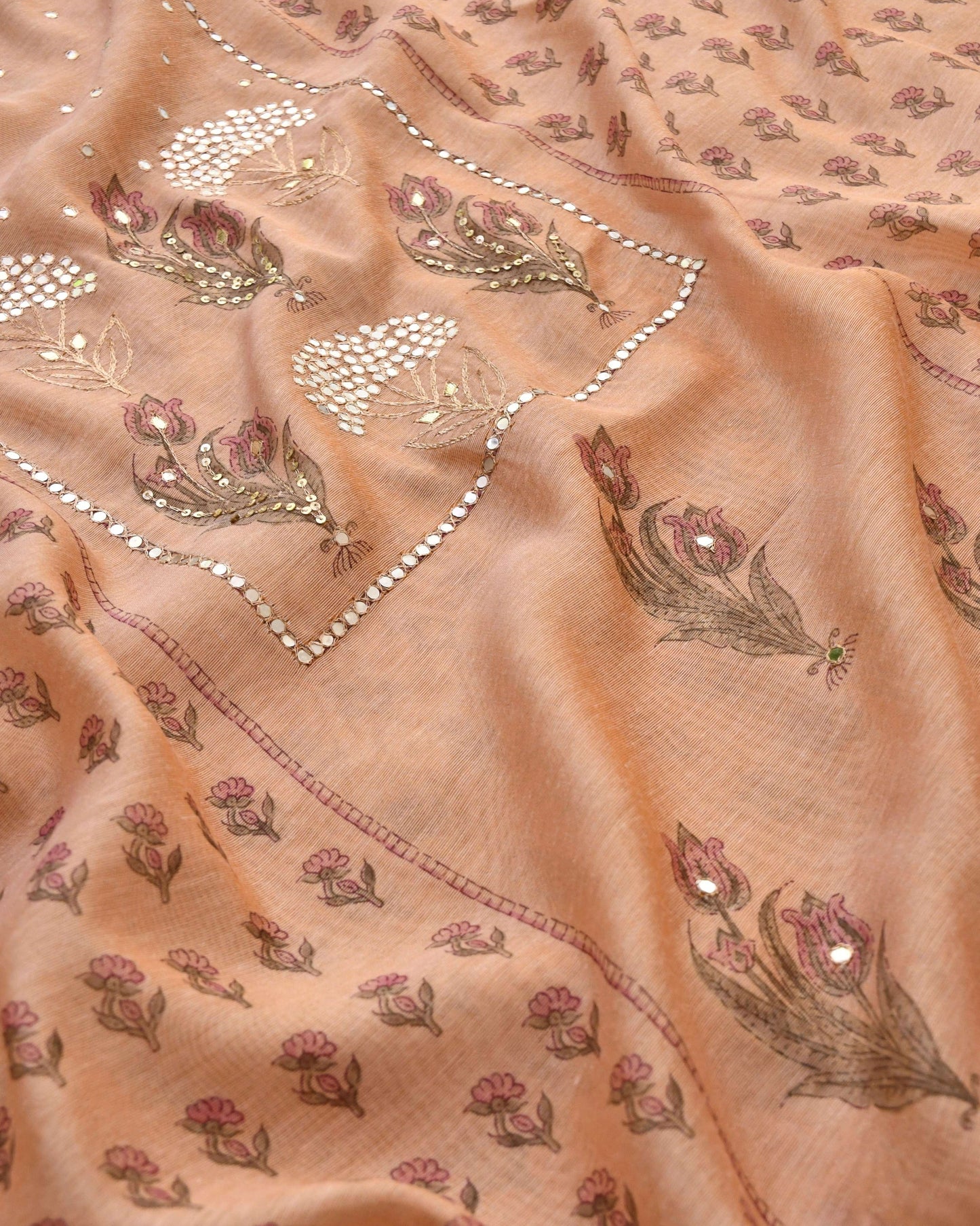 Premium Chanderi Silk Unstitched Suit Set with Elegant Mirror Work