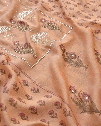 Premium Chanderi Silk Unstitched Suit Set with Elegant Mirror Work