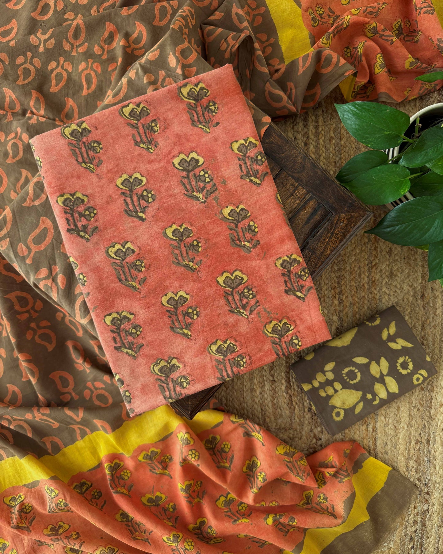 Natural Pomegranate Dye Premium Cotton Unstitched Suit Set