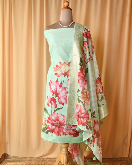 Pure Mul Chanderi Floral unstitched Suit