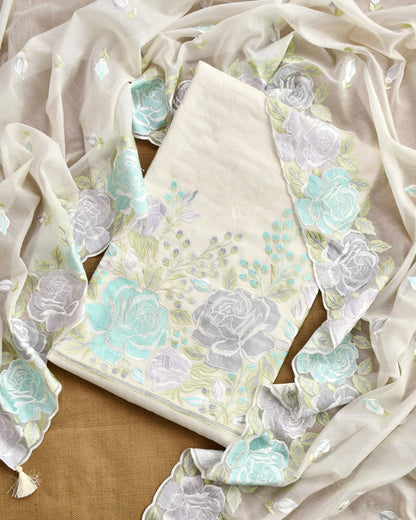 Pure Mul Chanderi Embroidered Unstitched Suit