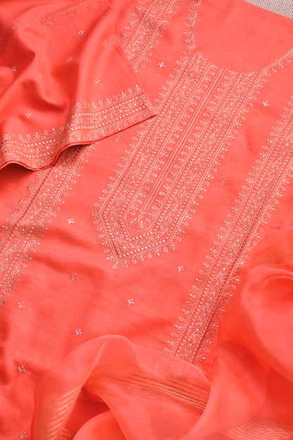 Pure  Silk embroidered Unstitched Suit