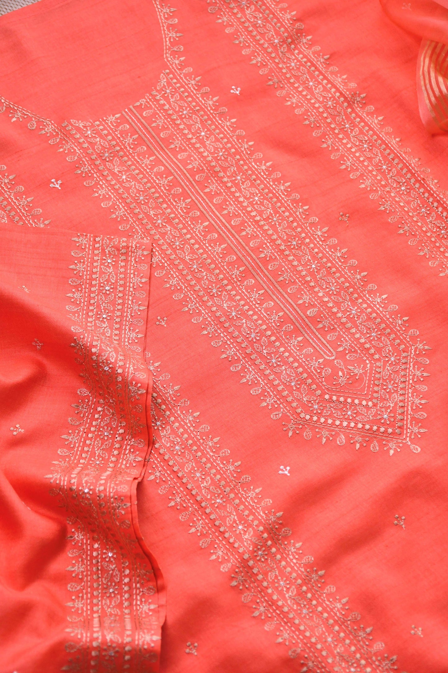 Pure  Silk embroidered Unstitched Suit