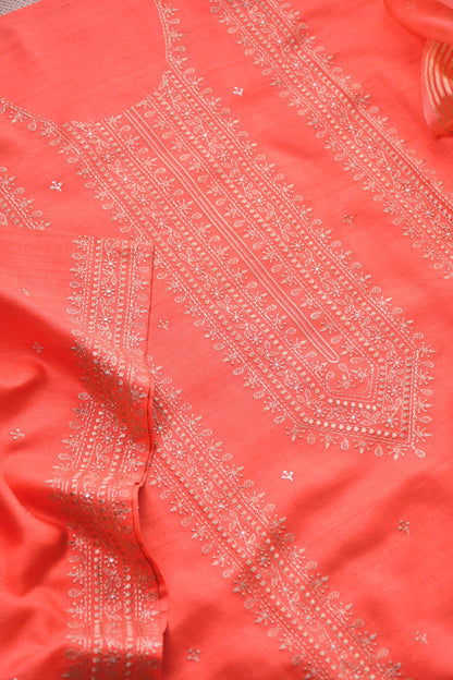 Pure  Silk embroidered Unstitched Suit