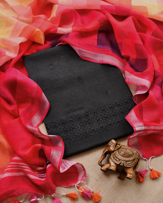 PureLinen Unstitched Suit with Sunset Checkered Linen Dupatta