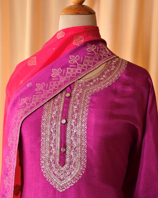 Pure Chanderi Silk  Unstitched suit