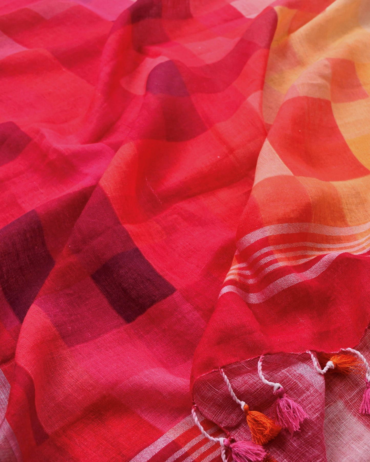 PureLinen Unstitched Suit with Sunset Checkered Linen Dupatta