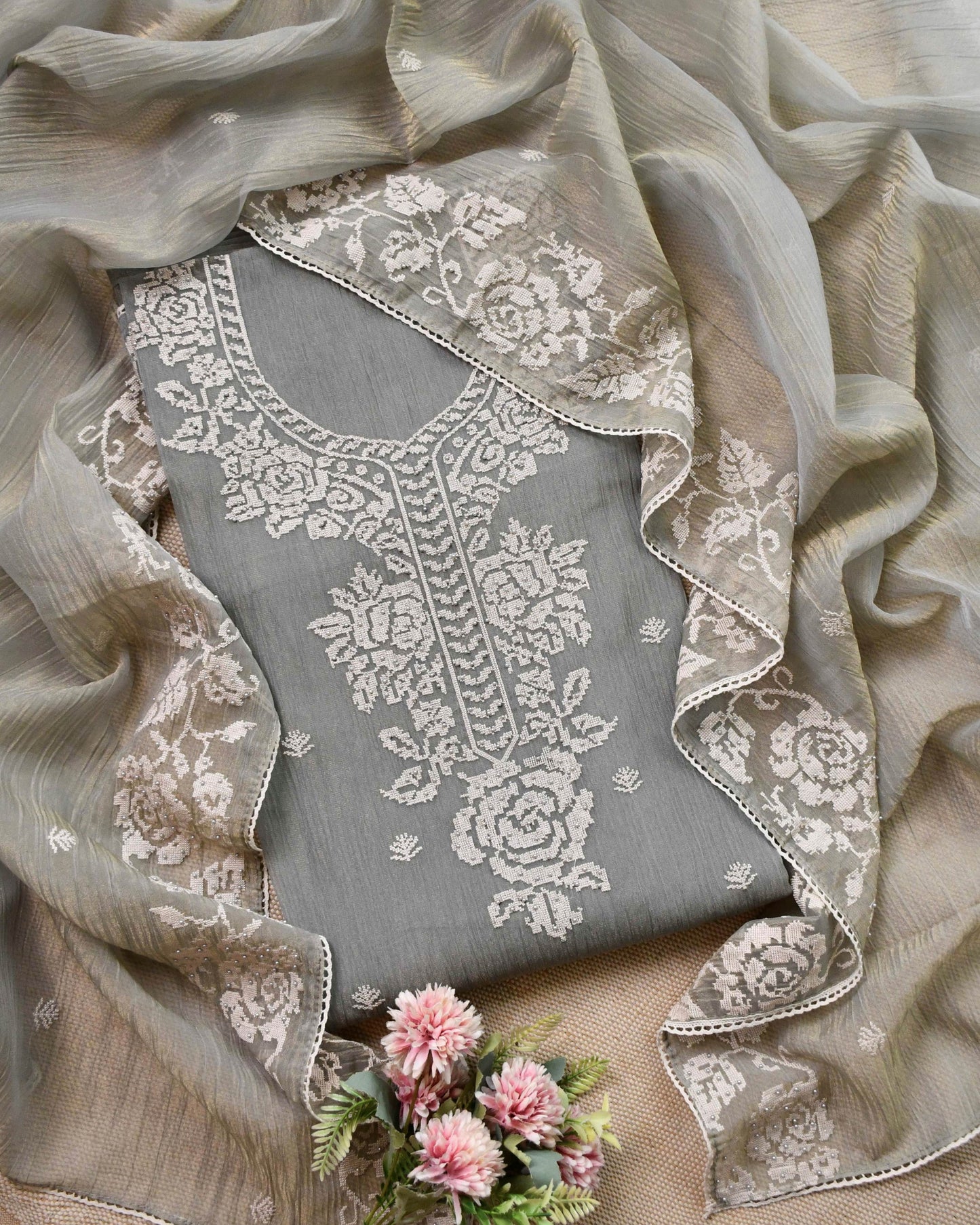 Pure Crushed Tissue Silk Unstitched Suit