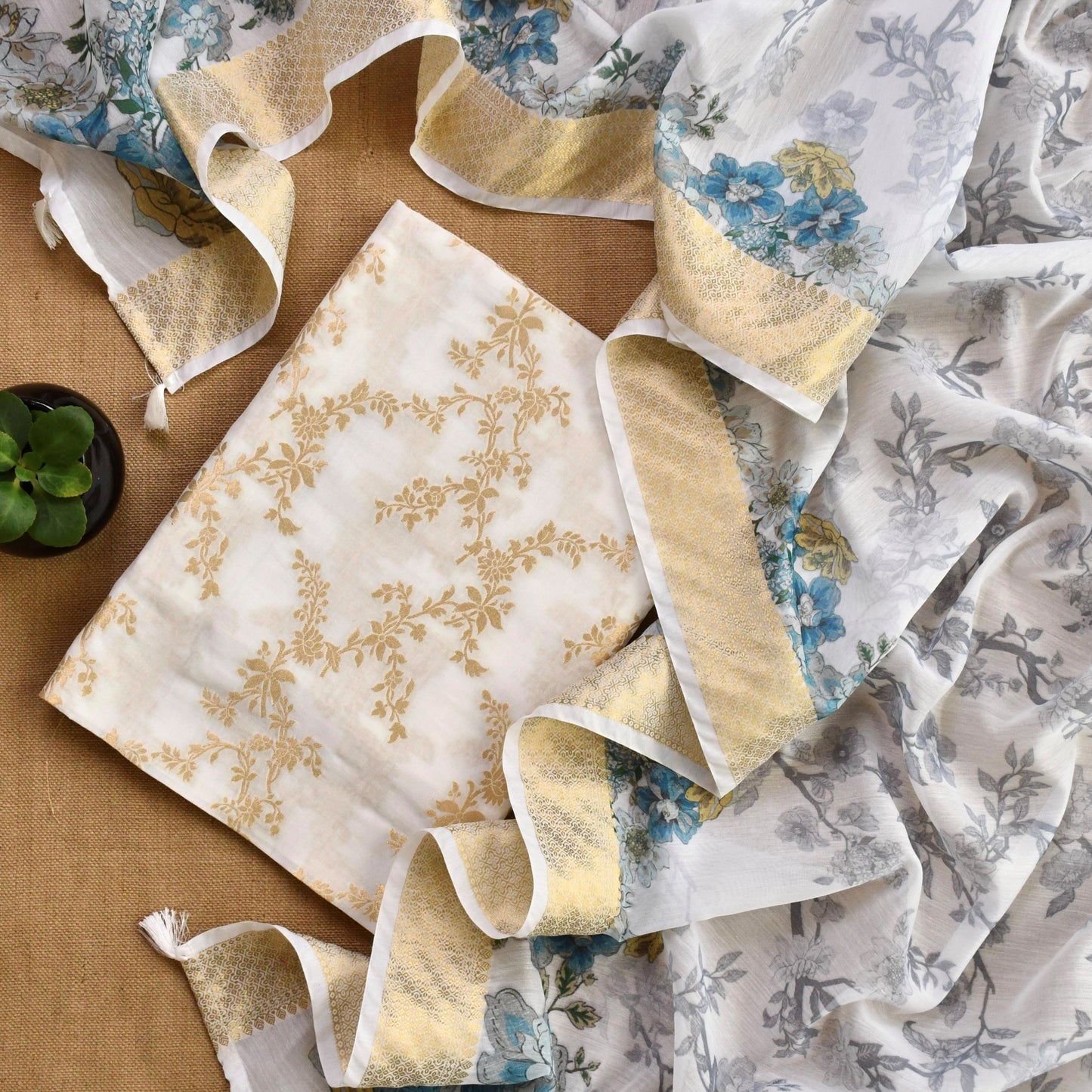 Pure Banarasi Chanderi Silk Unstitched Suit