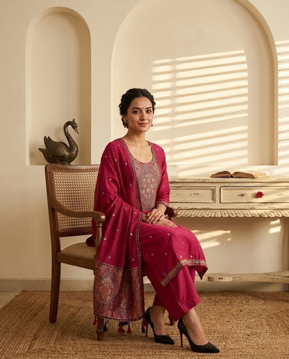 Premium Handloom Chanderi Jamawar Weaving Unstitched Suit
