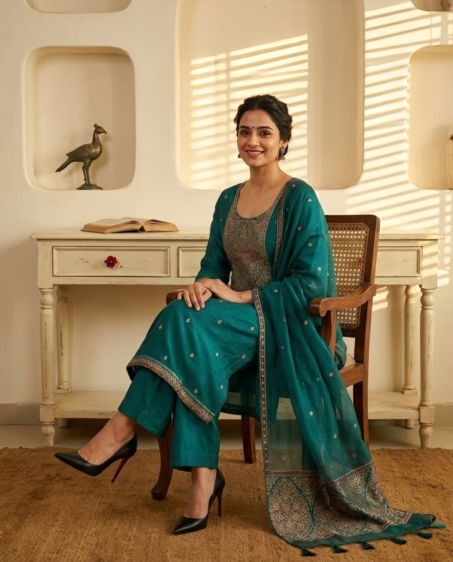 Premium Handloom Chanderi Jamawar Weaving Unstitched Suit