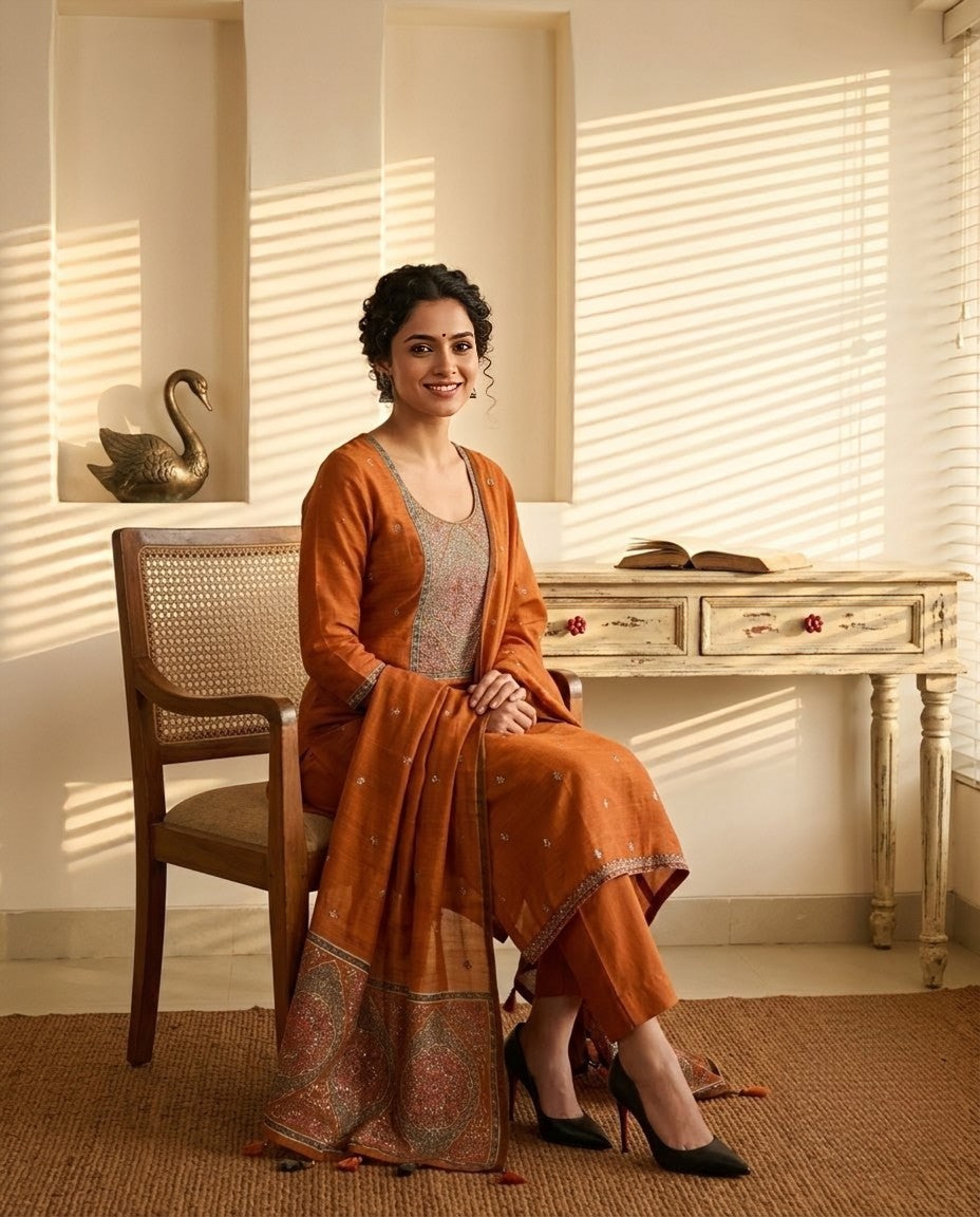 Premium Handloom Chanderi Jamawar Weaving Unstitched Suit