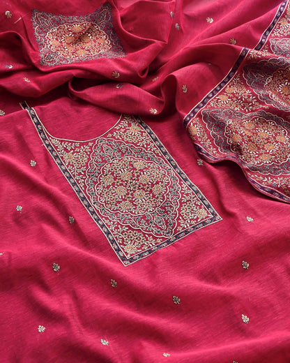 Premium Handloom Chanderi Jamawar Weaving Unstitched Suit