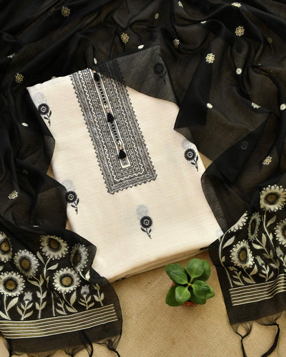 Premium Chanderi Jamdani Weave Unstitched Suit Set