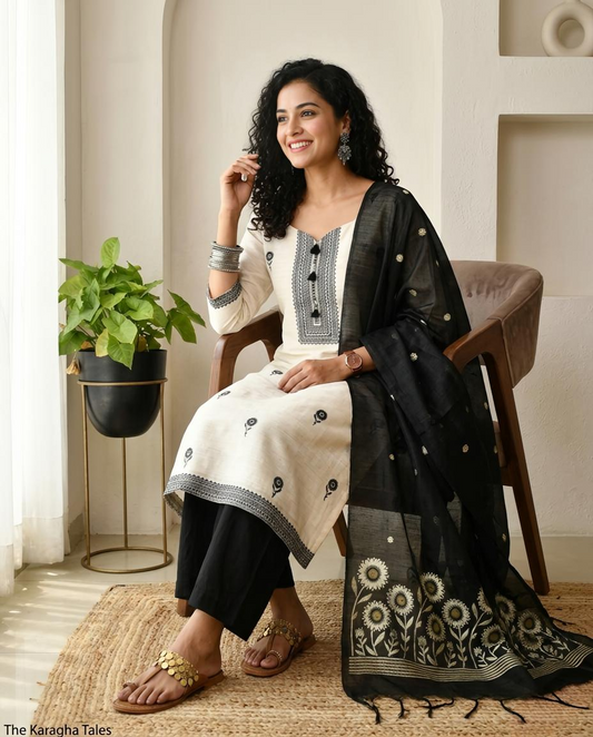 Premium Chanderi Jamdani Weave Unstitched Suit Set