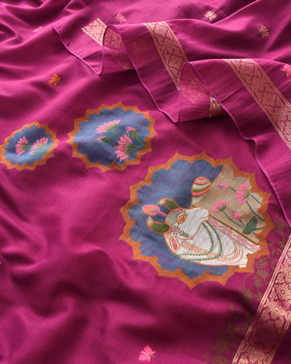 Premium Jamdani Weave Pichwai Unstitched Suit Set with Dupatta