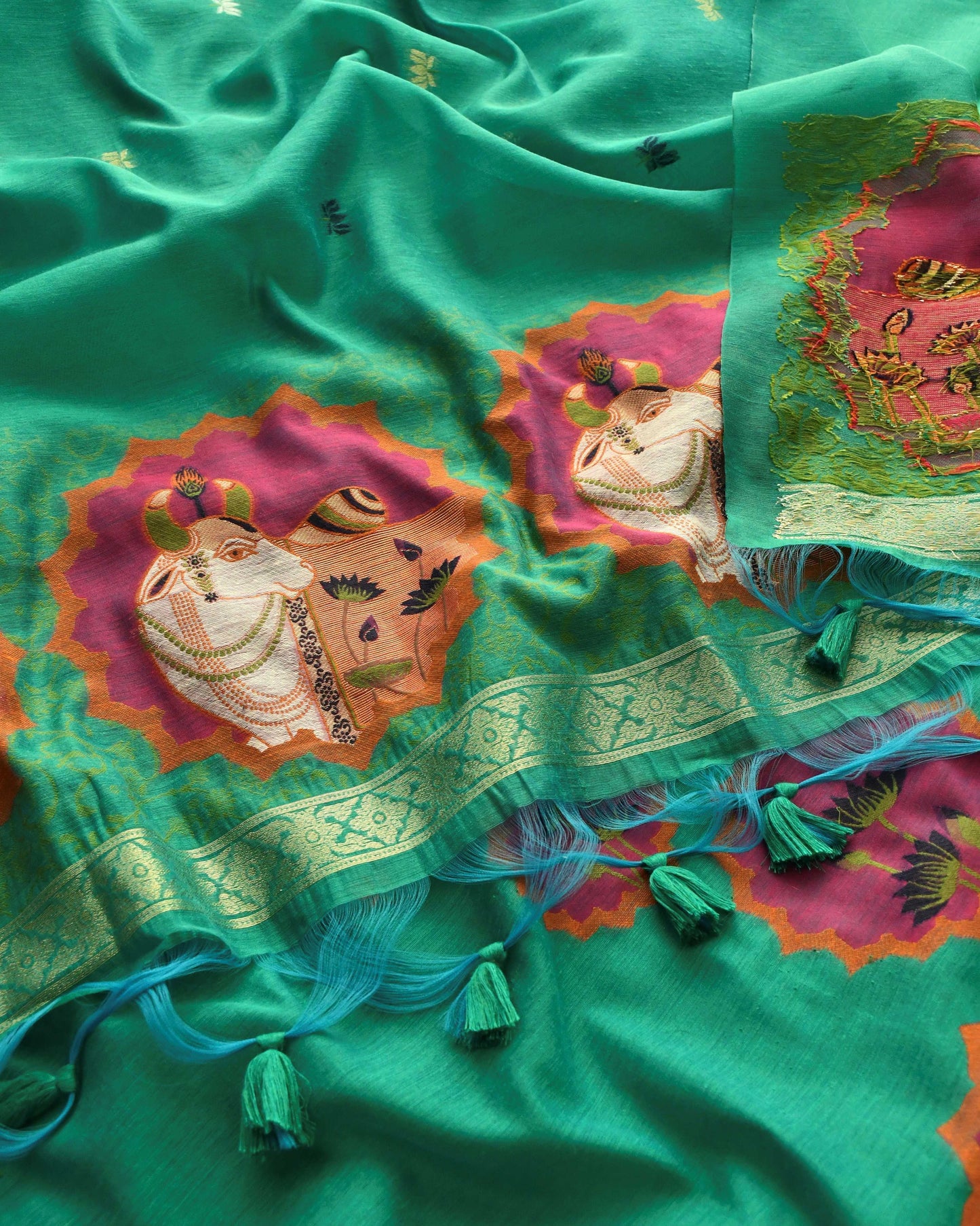 Premium Jamdani Weave Pichwai Unstitched Suit Set with Dupatta