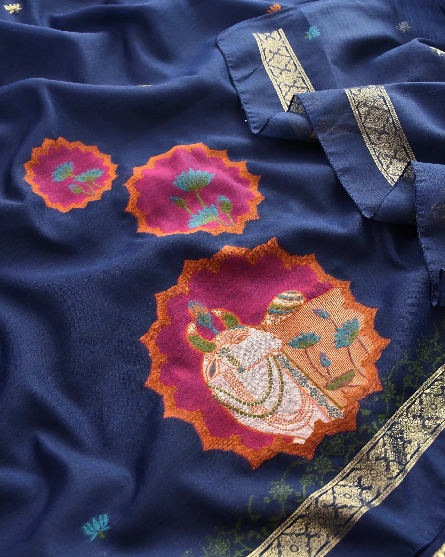 Premium Jamdani Weave Pichwai Unstitched Suit Set with Dupatta