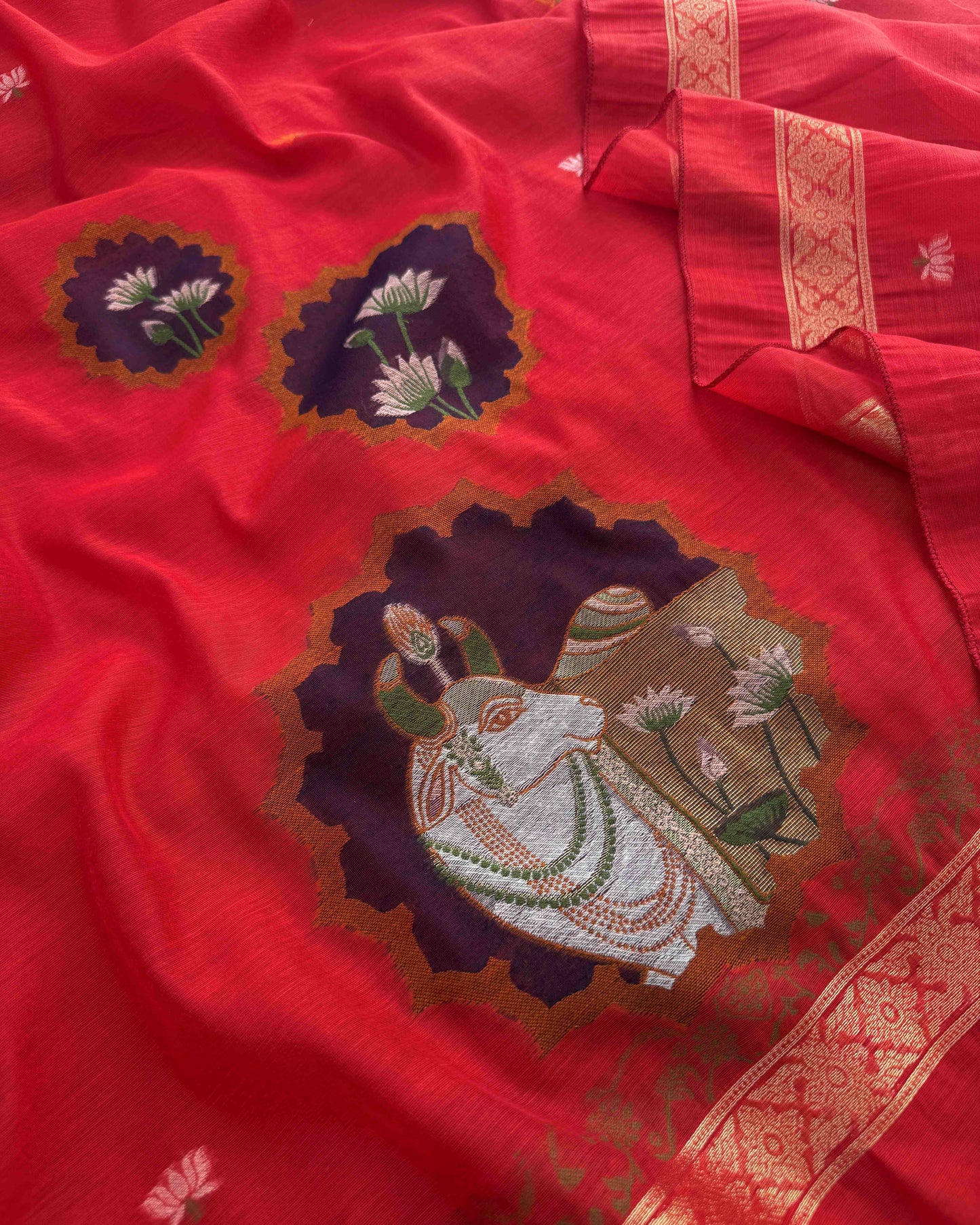 Premium Jamdani Weave Pichwai Unstitched Suit Set with Dupatta