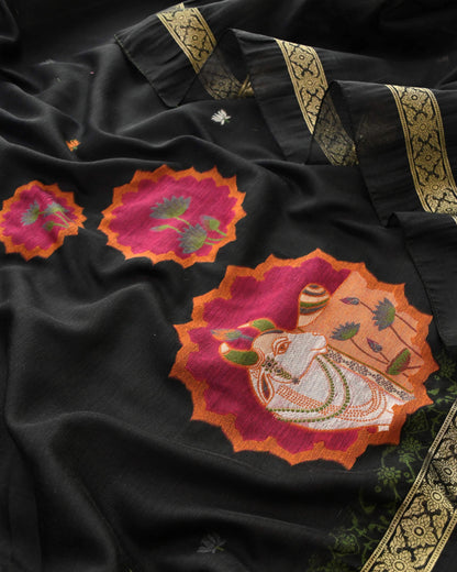 Premium Jamdani Weave Pichwai Unstitched Suit Set with Dupatta